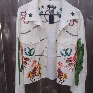 Western crop shacket womens xl shirt jacket lightweight pearl snap cowgirl rocka